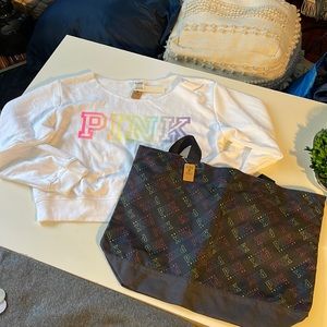 Pink Victoria’s Secret | XL Cropped Sweater & Tote Bag Set